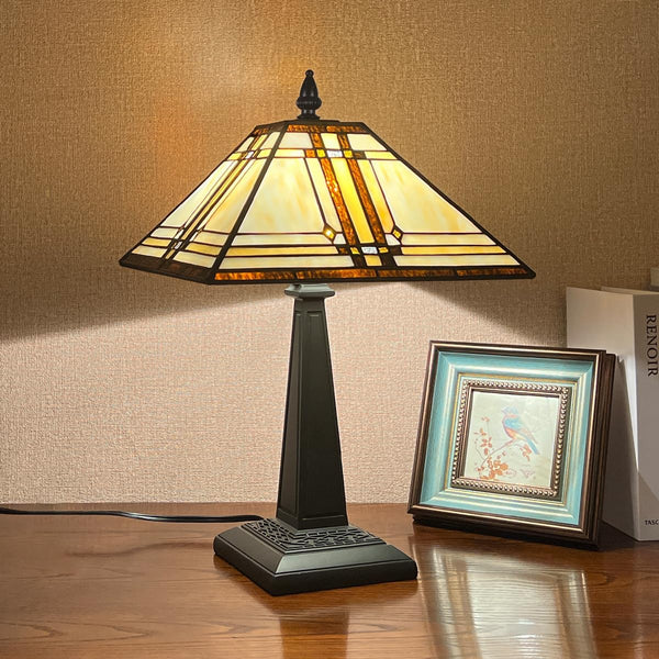 Tiffany Style Stained Glass Table Lamp – Cream, 12x19 Inch