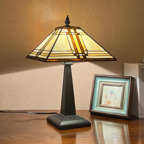 Tiffany Style Stained Glass Table Lamp – Cream, 12x19 Inch