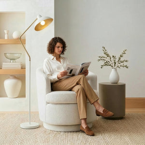 Swoop LED Floor Lamp with Adjustable Head - Cream