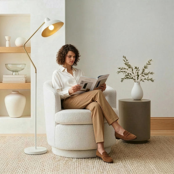 Swoop LED Floor Lamp with Adjustable Head - Cream
