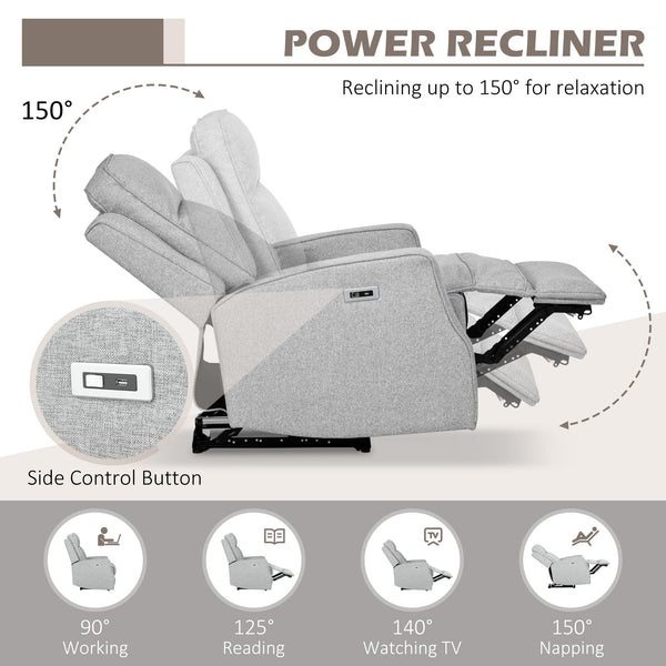 Electric Power Recliner with USB Charging – Gray