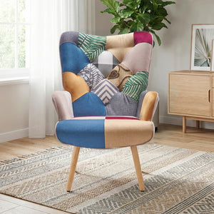 Plaid High Back Accent Chair with Adjustable Feet