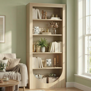 71" Tall Arched Bookcase – 5-Tier Open Wooden Bookshelf