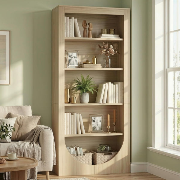 71" Tall Arched Bookcase – 5-Tier Open Wooden Bookshelf