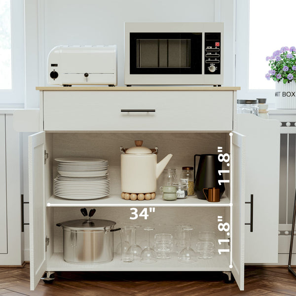 Rolling Kitchen Island with Drop Leaf & Storage
