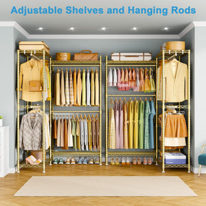 L-Shaped Corner Clothes Rack with Shelves & Hangers