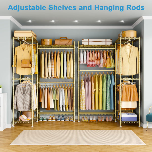 L-Shaped Corner Clothes Rack with Shelves & Hangers