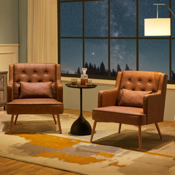PU Leather Accent Armchair Set of 2 with Lumbar Pillow