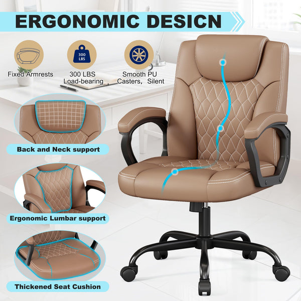 Executive PU Leather Office Chair with Adjustable Height & 360° Swivel