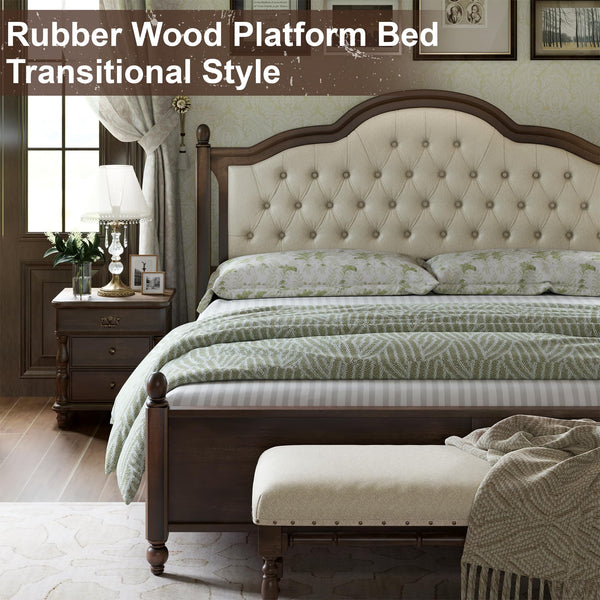 Solid Wood Platform Bed with Tufted Headboard