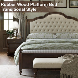 Solid Wood Platform Bed with Tufted Upholstered Headboard