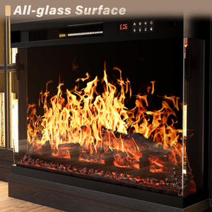 Fireplace TV Stand with 3-Sided Glass & LED Lights