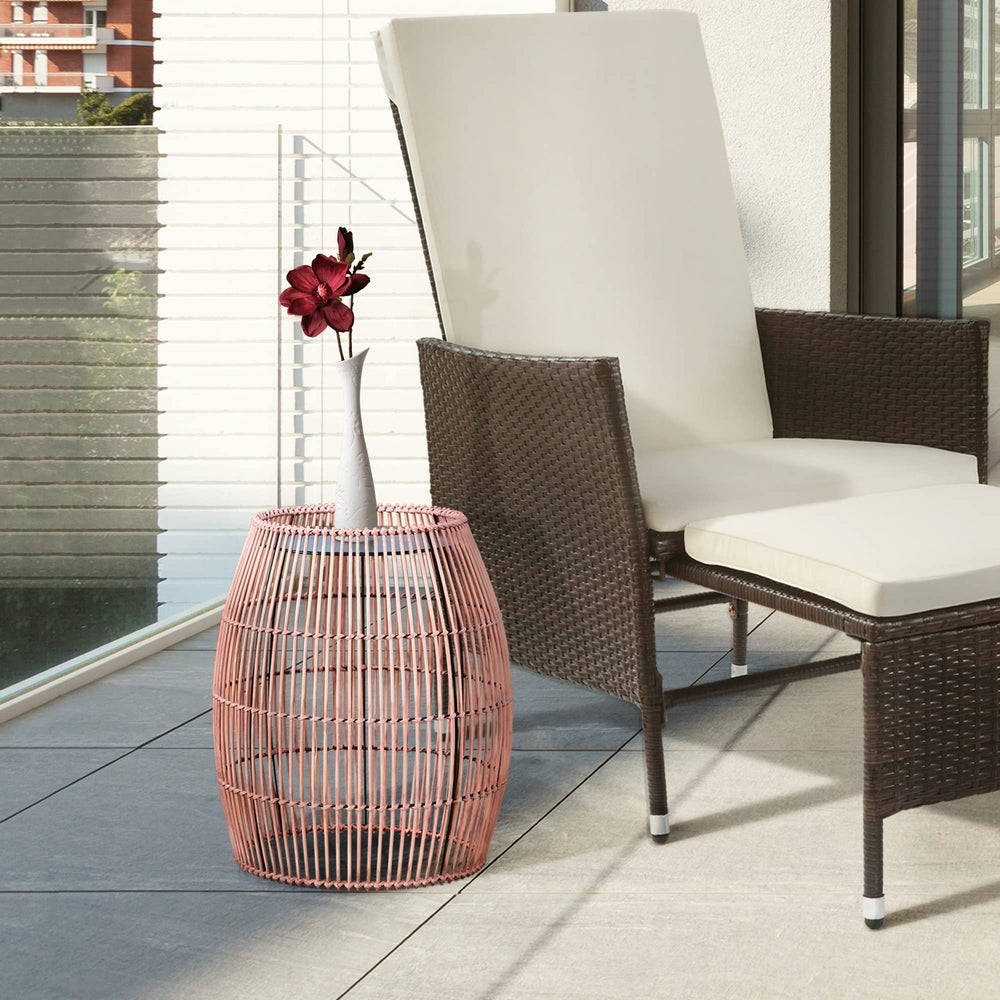 Bamboo Drum Side Table with Iron Top
