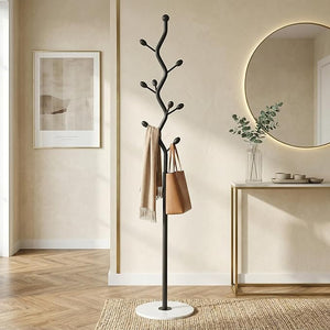 Tree Branch Coat Rack with Marble Base & 8 Hooks
