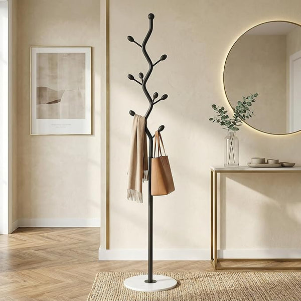 Tree Branch Coat Rack with Marble Base & 8 Hooks