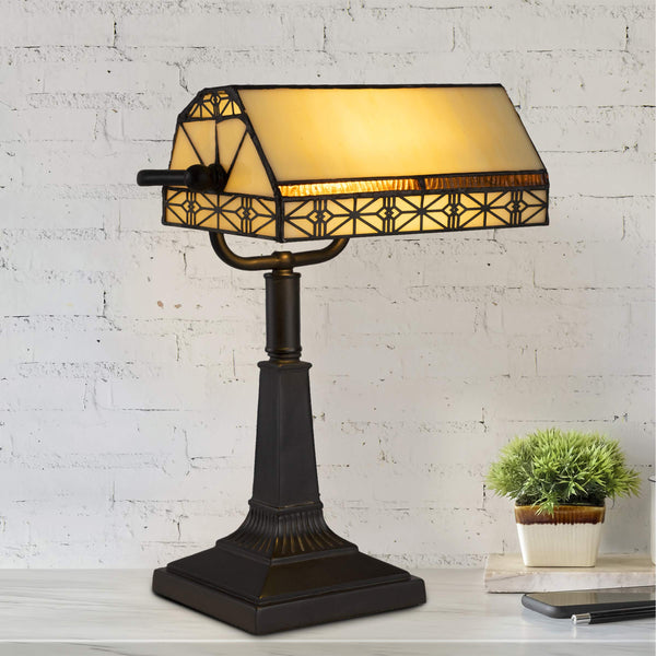 Tiffany-Style Stained Glass Bankers Desk Lamp – Dark Brown