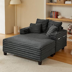 Oversized Chaise Lounge Chair with Wood Frame & Storage