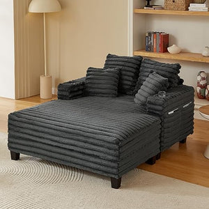 Oversized Chaise Lounge Chair with Wood Frame & Storage
