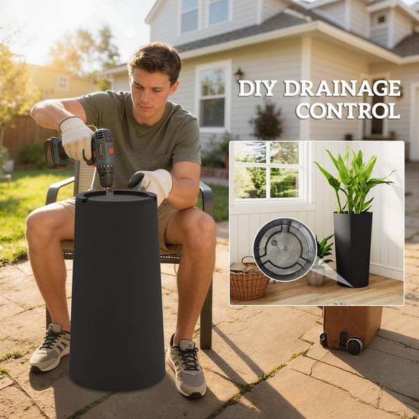 Tall Round Planters Set of 2 — 29" Outdoor & Indoor, PP, DIY Drainage