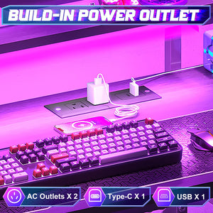 33.5" Gaming Desk with LED Lights, Power Outlets & Monitor Stand