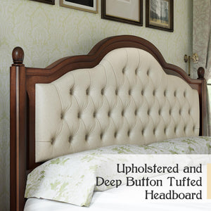 King Size Solid Wood Platform Bed with Upholstered Headboard – Walnut