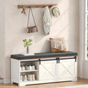 Farmhouse Shoe Bench with Cushion & Sliding Barn Doors