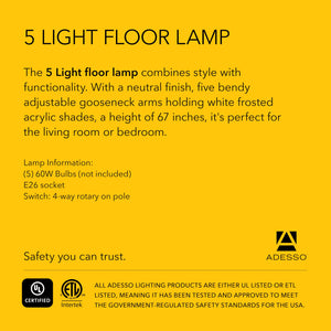 5-Head Arc Floor Lamp with Adjustable Gooseneck Shades
