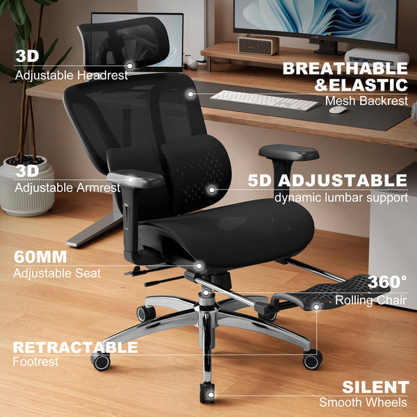 Ergonomic Office Chair with Footrest & Adjustable Lumbar Support