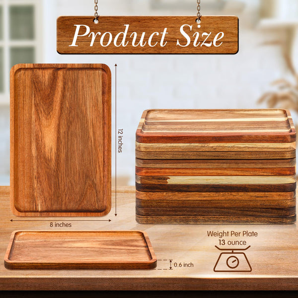 Acacia Wood Serving Tray Set – Rectangular Wooden Platter