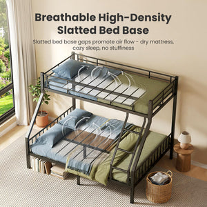 Twin XL Over Queen Metal Bunk Bed with Guardrails and Padded Ladder
