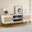 65-Inch TV Stand with Rattan Doors & Storage Cabinets