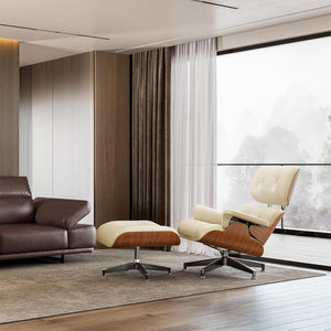 Mid-Century Chaise Lounge Chair with Ottoman