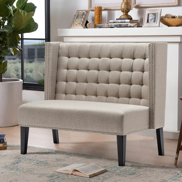 Tufted Loveseat Sofa with Wingback & Nail Head Trim