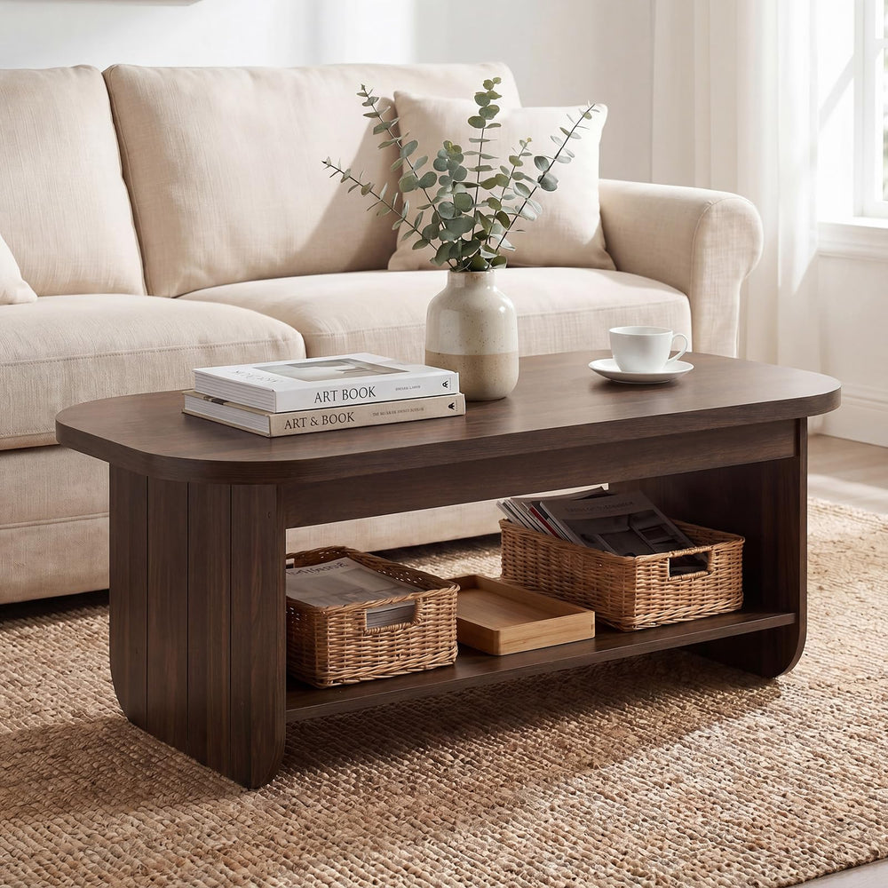 Oval Coffee Table 47" 2-Tier Mid-Century Modern – Espresso