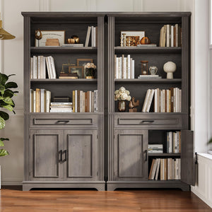 6-Tier Farmhouse Bookcase with Doors, Drawer & Adjustable Shelves – 70" Tall