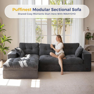 L-Shaped Modular Sectional Sofa with Ottoman & Coffee Table, No Assembly