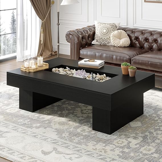 Rustic Coffee Table with LED Lighting & Storage