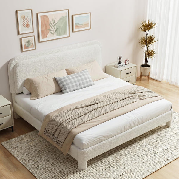 King Size Boucle Upholstered Bed Frame