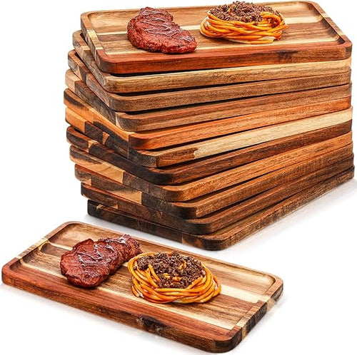 Acacia Wood Serving Tray Set – Rectangular Wooden Platter