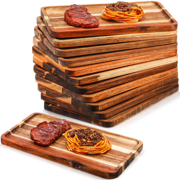 Acacia Wood Serving Tray Set – Rectangular Wooden Platter