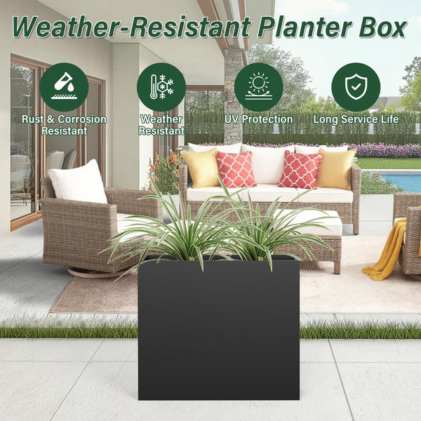 Tall Metal Rectangular Planter Box with Drainage Holes & Removable Shelf