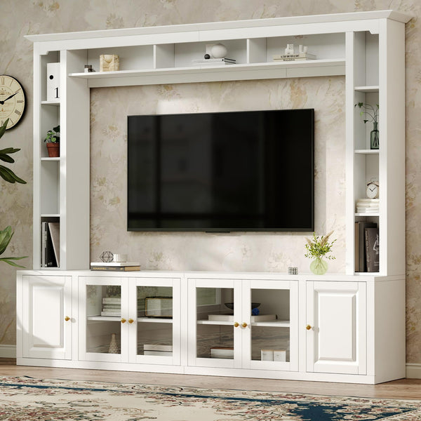 92" Entertainment Center with Bookshelves & Tempered Glass Doors