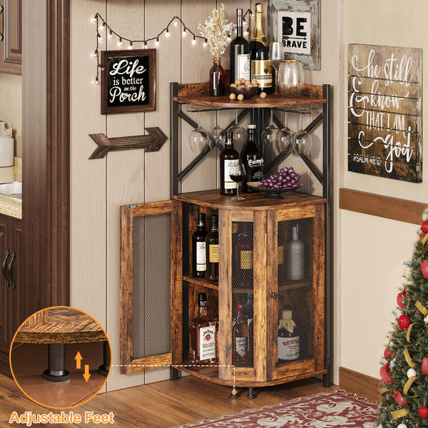 Corner Bar Cabinet with LED Lights