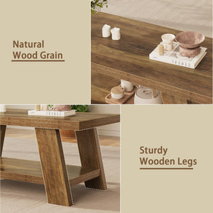 2-Tier Farmhouse Coffee Table with Storage – 47" Rustic Wood, Retro Brown