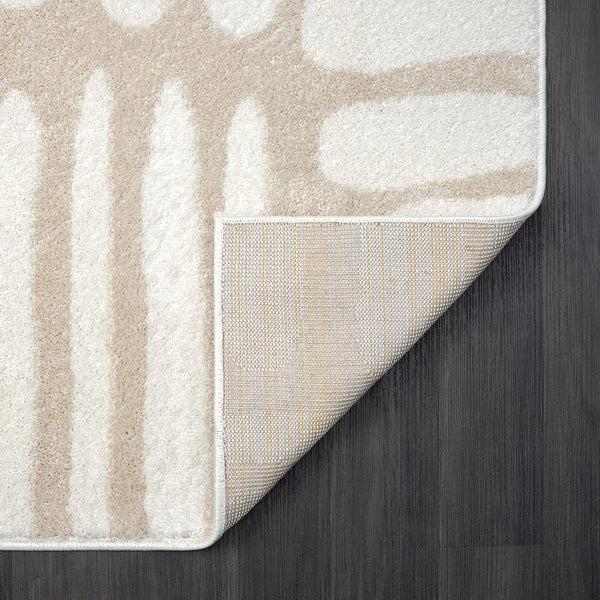 Beige Cream Abstract Area Rug – Medium Pile, Non-Shedding, Indoor