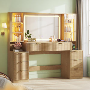 Large Makeup Vanity Desk with LED Mirror, 8 Drawers & Charging Station