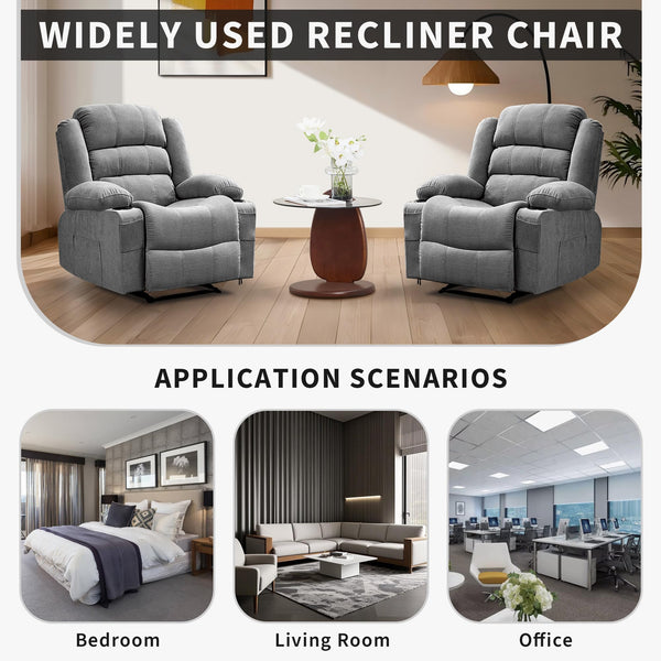 Manual Recliner Chair with Cup Holders & Side Pockets – Grey