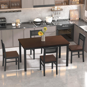 5-Piece Dining Table Set with Rattan Back Chairs