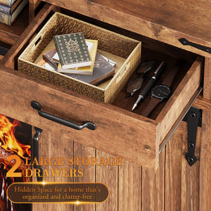 Fireplace TV Stand with Electric Fireplace, LED Light & Sliding Barn Door – Fits TVs up to 65"