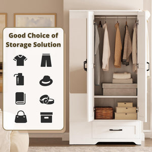70" Wardrobe Closet with Mirror, Drawer & Side Shelves